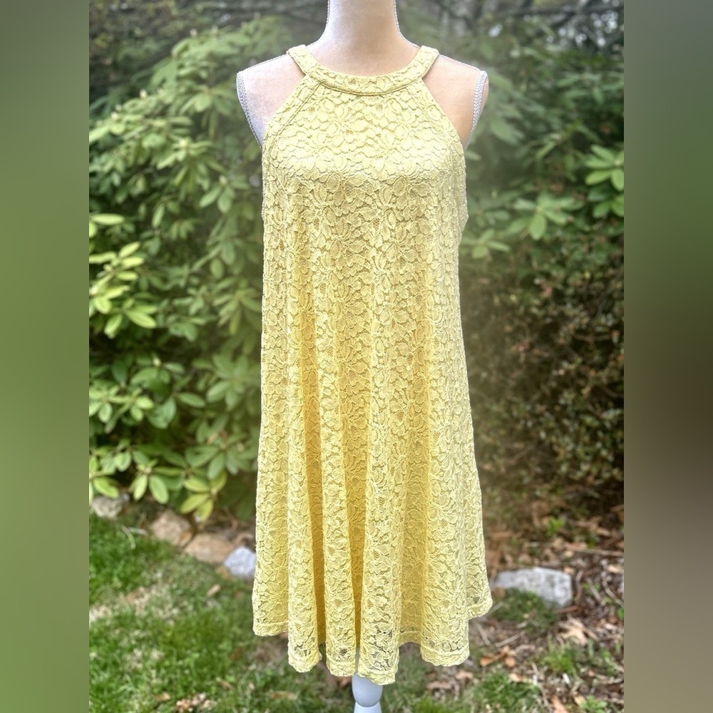 2000s vintage Betsy Johnson Butter Yellow Lace MinI Swing Dress Sz 8